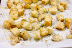 Homemade croutons ready for the oven