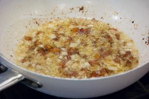 Pancetta, onions and garlic simmering away