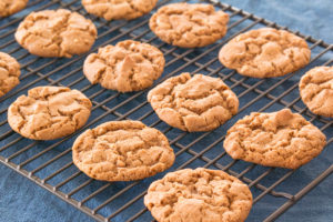 Flour-less peanut butter cookies cooling on a rack